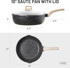 CAROTE 10Inch Nonstick Deep Frying Pan with Lid, 4.5 Qt Jumbo Cooker Saute Pan with Pour Spout, Skillet Induction Cookware, Non Stick Cooking Pan PFOA Free, Classic Granite