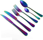 24-Piece Stainless Steel Flatware Set, Matte Colorful Rainbow Finish, Service for 4