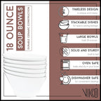 Vikko White Pasta Bowls, Set of 4 Ceramic Salad Bowls, Large 18 Ounce Elegant White Soup Bowls for Everyday and Special Occasions, Elegant Sloped Design, Dishwasher Safe, Microwave Safe