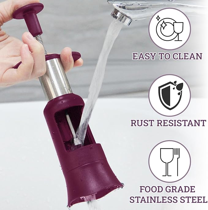 Cherry Pitter Remover Tool, Premium Quick Release Cherry Pitter, Press & Push Type, Large 33mm Cherry Seed Remover, Durable, Food Grade Stainless Steel & PP Plastic, More Labor Saving (Beet)