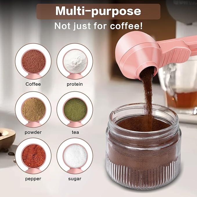 2-in-1 Coffee Scoop with Funnel, 2 Teaspoon Measuring Spoon for Reusable K Cups, Ground Coffee, Protein Powder & Tea, Mess-Free Plastic Design (Pink)