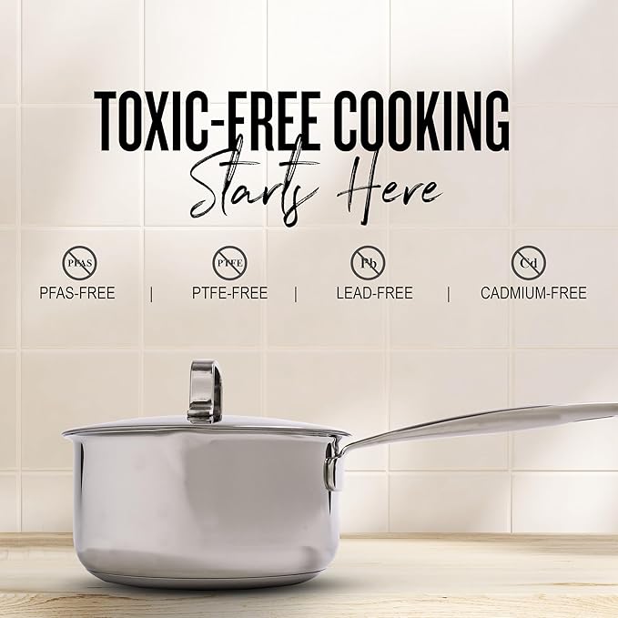 Alva Maestro 1.7QT Stainless Steel Saucepan with Lid – Non-Toxic Easy to Clean Pot, Oven Safe – Lasered Engrave Measurement, Induction Ready – Belgian-Designed for Effortless, Healthy Everyday Cooking