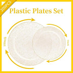 WDF 200PCS Gold Plastic Plates - Gold Glitter Plastic Plates - Heavy Duty Gold Glitter Disposable Plates - Include 100 Dinner Plates 10" and 100 Dessert Plate 7" for Parties/Wedding