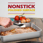 Leonyo Rectangular Cake Pan, 12⅓ x 9¾ x 2 Inch Stainless Steel Baking Trays, Nonstick & Oven Safe, Deep Lasagna Pan for Focaccia, Bread, Brownies, Casseroles
