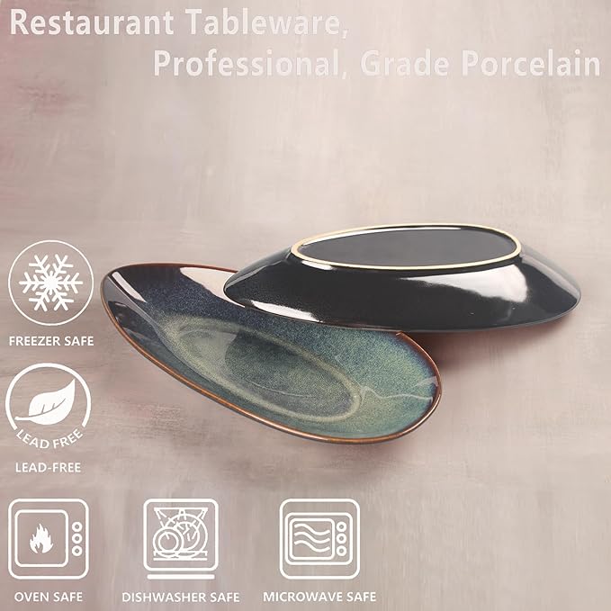 Serving Platter Olives Plate Set of 4, Large Serving Tray for Entertaining, Porcelain Trays and Platters, Salad Appetizer Tray,Dishwasher & Microwave Safe, 12.4 Inch