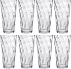 US Acrylic Optix Plastic Reusable Drinking Glasses (Set of 8) 26oz Iced-Tea Cups in Clear | BPA-Free Tumblers, Made in USA | Top-Rack Dishwasher Safe