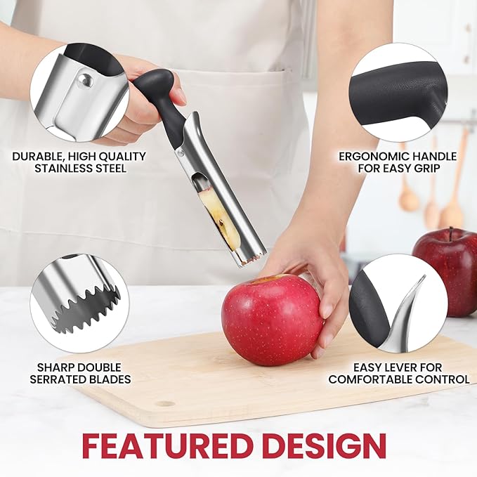 SCHVUBENR Premium Apple Corer Tool - Easy to Use and Clean - Sturdy Apple Core Remover with Sharp Serrature - Stainless Steel Corers for Apple and Pear - Core Fruits with Ease(Black)