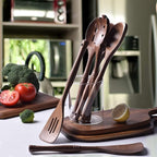 Gudamaye 12 inch Black Walnut Wooden Utensils - 6 Pcs Crafting Spoon Set for Cooking