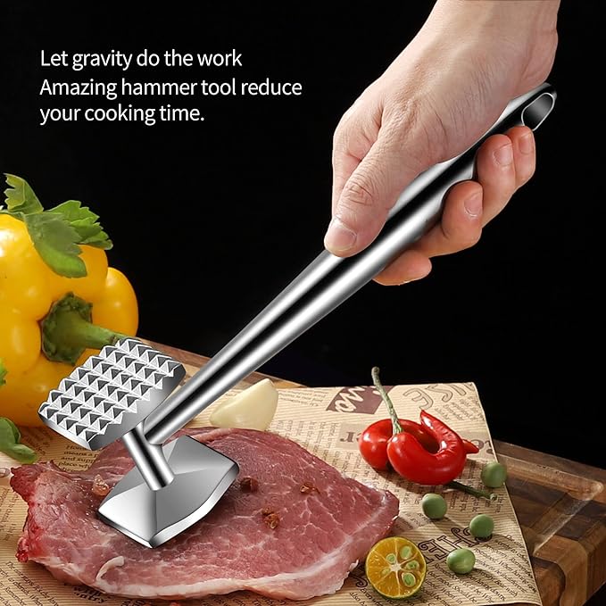 Aliglow Meat Tenderizer 304 Stainless Steel Hammer Mallet Tool Pounder Flattener For Tenderizing and Pounding