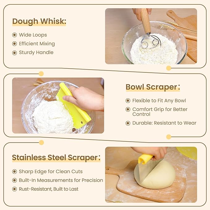 Sourdough Starter Kit with Cotton Rope Banneton Basket & Jar, Bread Baking Supplies and Tools Set, Complete Sourdough Bread Making Kit, Baking Gift for Women Moms & Beginners