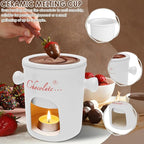 Chocolate Fondue Mug with Fork, 280ml Ceramic Chocolate Fondue Cup Set, Chocolate Melting Mug, Great for Cheese, Butter - Date Nights, Birthdays, Anniversary, Weddings (White)