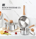 KOCH SYSTEME CS Stainless Steel Saucepan, 3 Quart Sauce Pan with Heat-resistant Bakelite Handle, 18/10 Stainless Steel Pot with Lid, Triply Steel Sauce Pan with Lid, Induction Compatible