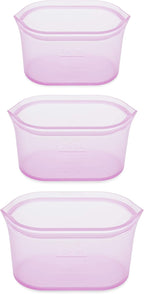 Zip Top Reusable Food Storage Bags | 3 Dish Set [Lavender] | Silicone Meal Prep Container | Microwave, Dishwasher and Freezer Safe | Made in the USA