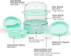 Elite Gourmet EGC1215M Easy Egg Cooker, Stainless-steel Heating Plate, Two-Tiered, 14-Egg Capacity, Soft, Medium, Hard-Boiled, Auto Shut-Off, Omelets, Poached Eggs, Measuring Cup, Piercing Pin, Mint