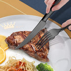 Lemeya 20-Piece Hammered Black Silverware Set for 4 with Serrated Forging Knives,18/10 Stainless Steel Modern Flatware Set,Unique Cutlery Set Spoons and Forks Set,Mirror Polished,Dishwasher Safe