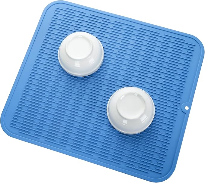 Silicone Dish Drying Mat for Multiple Usage,Easy clean,Eco-friendly,Heat-resistant Silicone Mat for Kitchen Counter or Sink,Refrigerator or Drawer Liner Lichen BlueL XL 18 inches x 16 inches