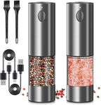 Electric Salt and Pepper Grinder Set, Upgraded Larger Capacity Stainless Steel Automatic Salt and Pepper Mill Set Refillable with 5 Adjustable Coarseness Stainless Steel Color Shaker