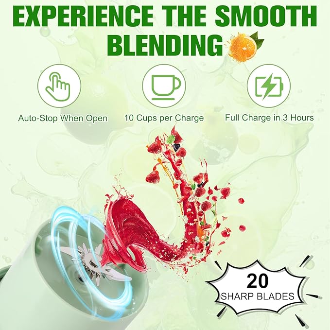 Portable Blender for Smoothies, Personal Size Juicer Blender for Small Fruit, Electric Citrus Juicer On The Go, with 27oz Cup & Straw, Quick Juicing, Easy to Use