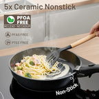 KIKCOIN Ceramic Nonstick Pots and Pans Set - Cookware Set with Detachable Handle - 25 Pack Stackable Cooking Set for RV Kitchen, with Frying Pans, Steamer - Induction/Dishwasher/Oven Safe, PFOA Free