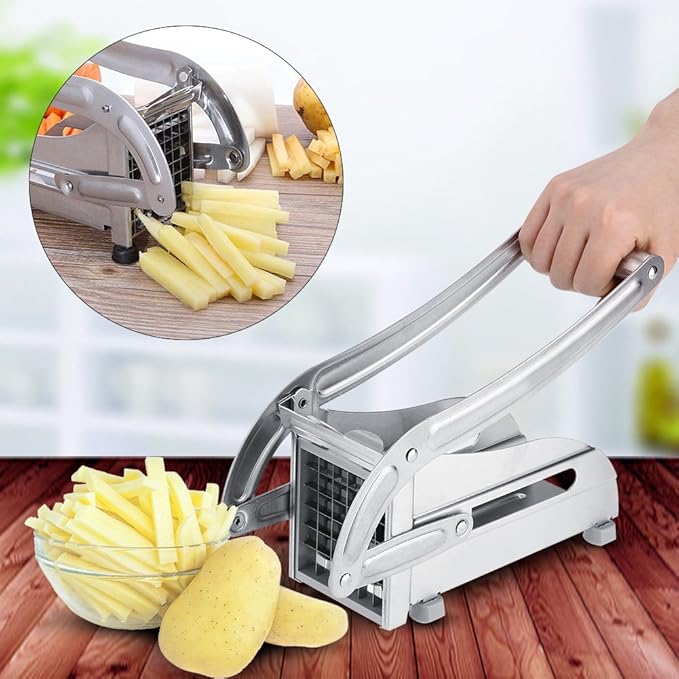Fdit Stainless Steel Potato Cutter French Fry Cutter Veg Slicer Potato Chipper Home Kitchen Tool for Vegetable Fruit