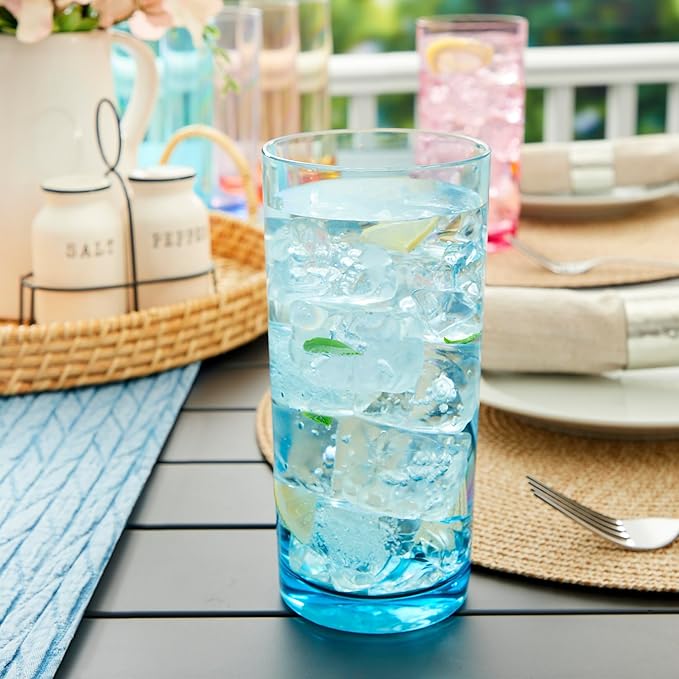 US Acrylic Classic Plastic Reusable Drinking Glasses (Set of 6) 24oz Iced Tea Cups Assorted Colors | BPA-Free Tumblers, Made in USA | Top-Rack Dishwasher Safe