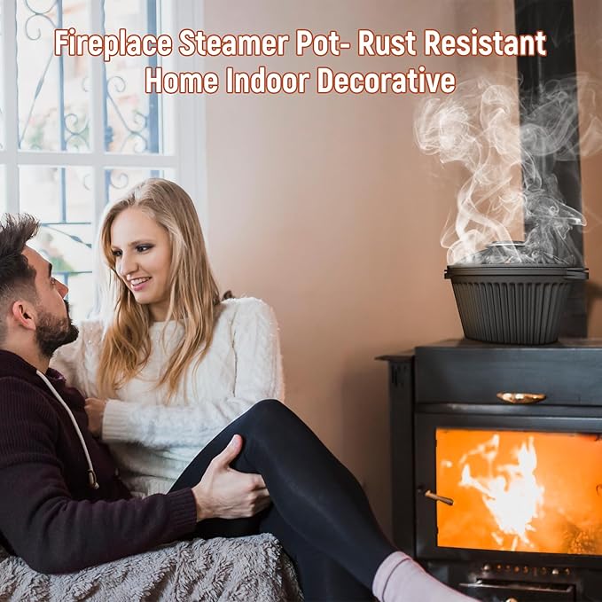 Wood Stove Steamer, Cast Iron Humidifier for Wood Stove, Cast Iron Steamer Pot, Trivet, Lattice Top, Pre-Seasoned, Fireplace Humidifier Cookware Set, All Seasons Cookware Set.
