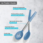 Pack of 2 Large Silicone Cooking Spoons,Non Stick Solid Basting Spoon,Heat-Resistant Kitchen Utensils for Mixing,Serving,Draining,Stirring (Starry Blue)