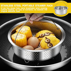 Metal Steamer Insert Steaming Rack with Handle Stainless Steel Steamer Basket Rice Cooker Steaming Basket for Kitchen Dim Sum Dumplings Bun（22cm）