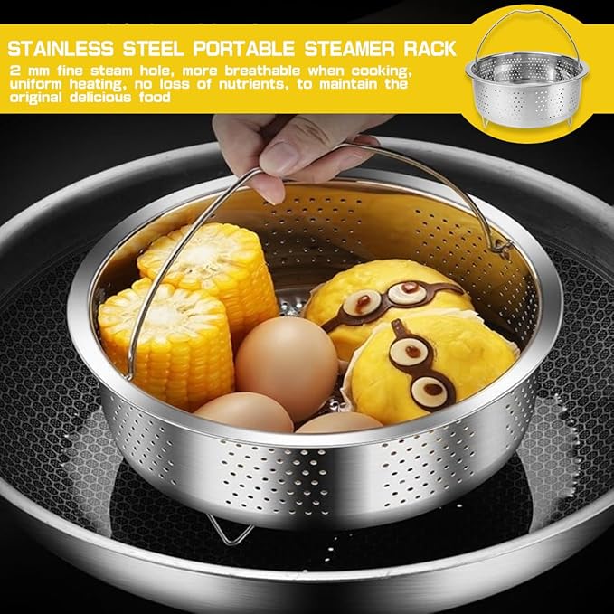 Metal Steamer Insert Steaming Rack with Handle Stainless Steel Steamer Basket Rice Cooker Steaming Basket for Kitchen Dim Sum Dumplings Bun（22cm）