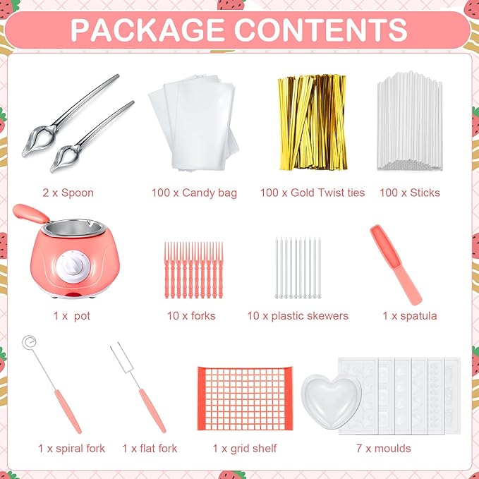 Umigy Electric Melting Chocolate Pot Gift Set Mini Fondue Fountain Pot Kit Chocolate Melting with DIY Mold and Accessories for Candy Christmas Milk Cheese Candy Home(Pink)