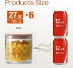 Glass Jars with Bamboo Lids 27 FL OZ [Set of 6], Glass Canisters with Airtight Lids, Glass Food Storage Containers for Coffee, Sugar,Tea, Candies, Cookies,Best for Kitchen & Pantry