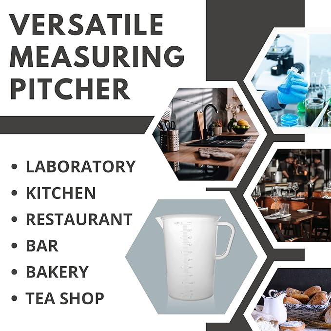 Plastic Graduated Measuring and Mixing Pitcher - 5000ml Plastic Graduated Measuring Pitcher - Soap Making Supplies for Easy Pouring & Accurate Measurements, With Handle & Pour Spout, 5 Liter
