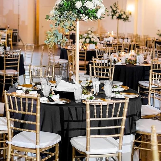 2 Pack Black Round Tablecloths, 120 Inch Stain Resistant and Wrinkle Polyester Fabric Washable Table Clothes Cover for Kitchen Dining, Wedding, Reception Banquet, Birthday Party, Buffet Restaurant