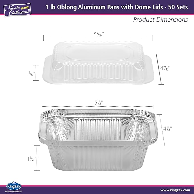 Aluminum Pans With Plastic Dome Lids - 50 Count - 1LB Oblong Pans (5"x4")- To Go Containers With Lids - Disposable Tin Foil Pans - Perfect For Catering, Meal Prep, Baking, Freezer Safe