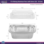 Aluminum Pans With Plastic Dome Lids - 50 Count - 1LB Oblong Pans (5"x4")- To Go Containers With Lids - Disposable Tin Foil Pans - Perfect For Catering, Meal Prep, Baking, Freezer Safe