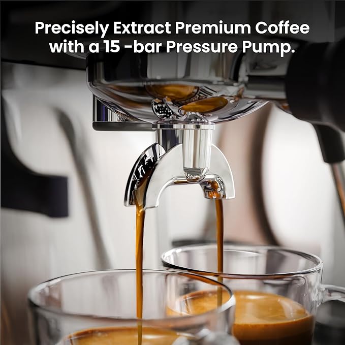 Kismile 15 Bar Espresso Machines with Grinder, Professional Espresso Maker with Removable Water Tank, Milk Frother Steam Wand for Latte&Cappuccino,Hot Water Function for Home (Black)