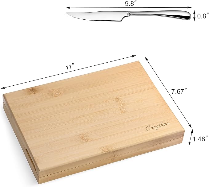 Cangshan 1027044 Rain II Series 8-Piece 420 Stainless Steel Forged Steak Knife Set in Bamboo Storage Chest