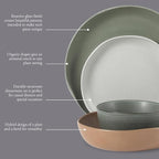 Gibson Elite Menlo Park 16-Piece Pottery Clay Stoneware Dinnerware Set – Assorted Color Reactive Glaze, Organic Shape Embossed Plates and Bowls W/Pasta Bowl, Service for 4 Microwave Dishwasher Safe