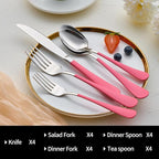 20-Pieces Pink Silverware Sets for 4,Pink Handle Stainless Steel Cutlery Set, Include Forks Spoons and Knives Set, Dishwasher Safe Utensil Sets for Home Restaurant