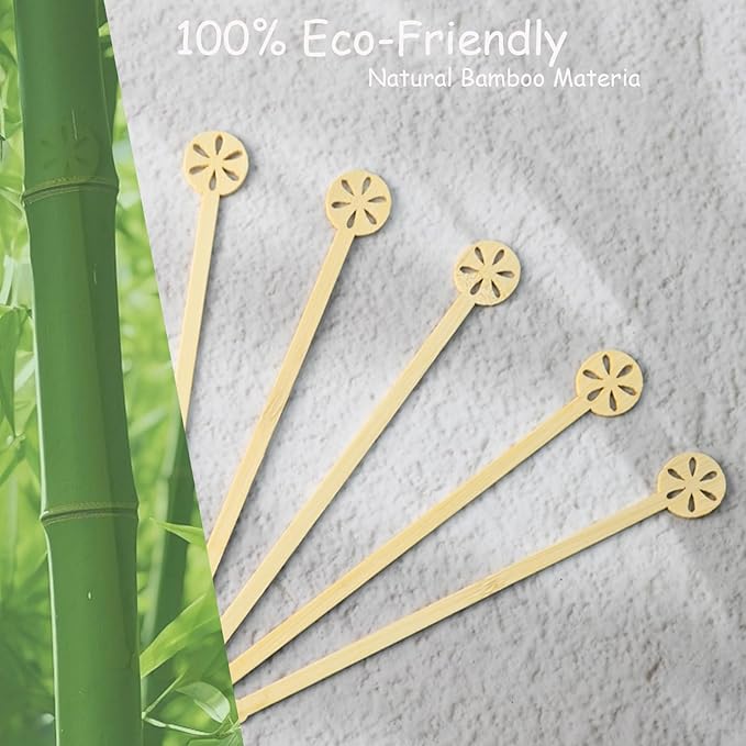 TreeMVI- 200PCS Disposable Coffee Stirrers 7IN Bamboo Coffee Stir Sticks with Round Ends for Mixing Drink,Cocktails,Milk Tea