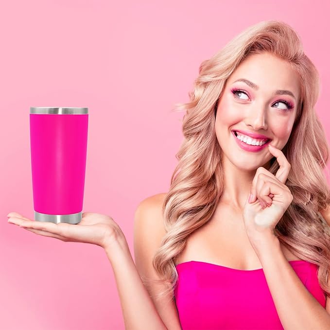 20 oz Tumbler Coffee Tavel Tumblers Bulk with Lid Stainless Steel Double Wall Vacuum Insulated Mug Powder Coated Cups fit Car Cupholder for Hot and Cold - Hot Pink, 4Pack