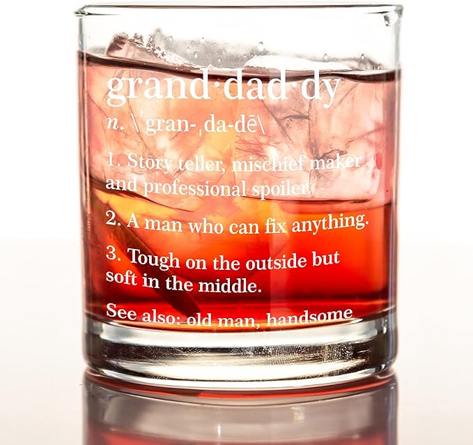 kunlisa Granddaddy Grandpa Whiskey Glasses, Best Granddaddy Gifts for Father's Day Birthday from Grandkids, 10 oz Drinking Rocks Glasses for Men Whisky Cocktail Scotch Bourbon Liquor