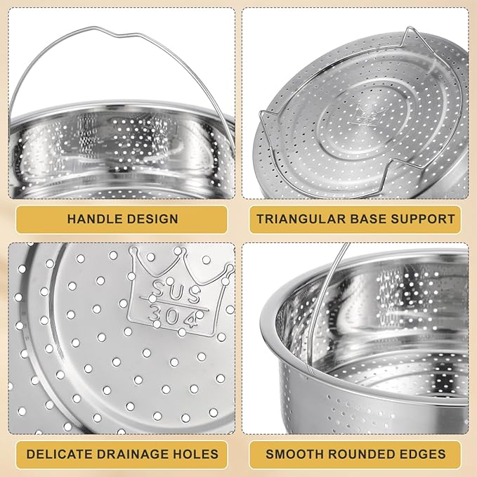 UPKOCH Pasta Strainer Steamer Basket Stainless Steel Vegetable Steamer Basket Insert Chinese Dumpling Rice Cooker Steaming Basket with Handle for Veggie Fish Seafood Cooking 22cm