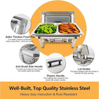 3 Pack 8QT Rectangular Chafing Dish Buffet Set Stainless Steel Catering Chafers Food Warmer with Full,Half Food Pan,Fuel Holder,Foldable Frame For Weddings/Parties/Banquets Events