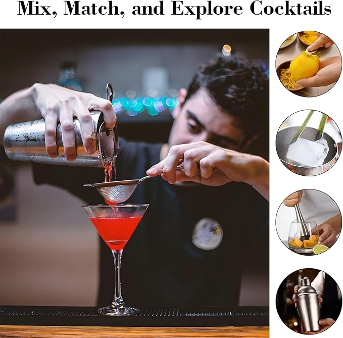 Cocktail Shaker Set with Stand, 22-Piece Bartender Kit with 17 Recipe, Stainless Steel Bar Accessories for Drink Mixing, Bar, Home, Lounge, Party, Newbie Friendly, Gift Set