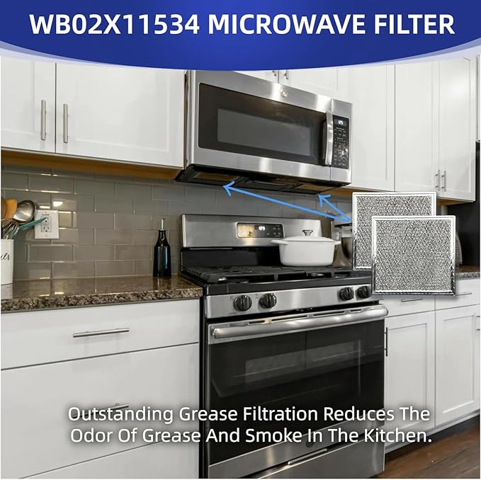 WB02X11534 Filter Replacement For G.E Microwave Oven Aluminum Grease Filter 6-3/8 x 6-3/4 x 3/32 In 2-Pack
