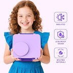 Bento Box for Kids - Leak-Proof Lunch Box with Insulated Thermos Food Jar - 4 Compartments, 1 Removable Divider, 1Spoon, 1 Fork - Dishwasher Safe, BPA-Free (Light purple)