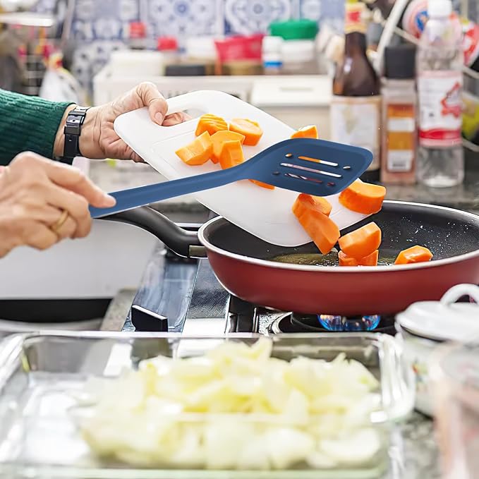 Silicone Kitchen Cooking Utensils Set: MOACC Heat Resistant 13inch Long Kitchen Gadgets, BPA Free Non Stick Rubber Cook Accessories For Food Prep, Frying, Serving, Basting (Dark Blue)