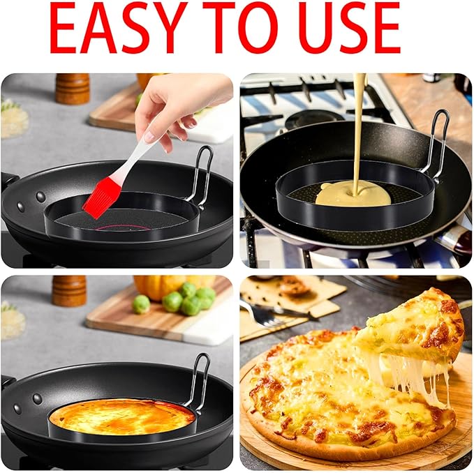 2 Packs 6 Inch Egg Pancake Mold, Round Egg Rings for Frying Eggs Pancake Molds Rings for Griddle Stainless Steel Nonstick Fried Egg Cooker Ring with Insulated Handle Oil Brush and Egg Separator