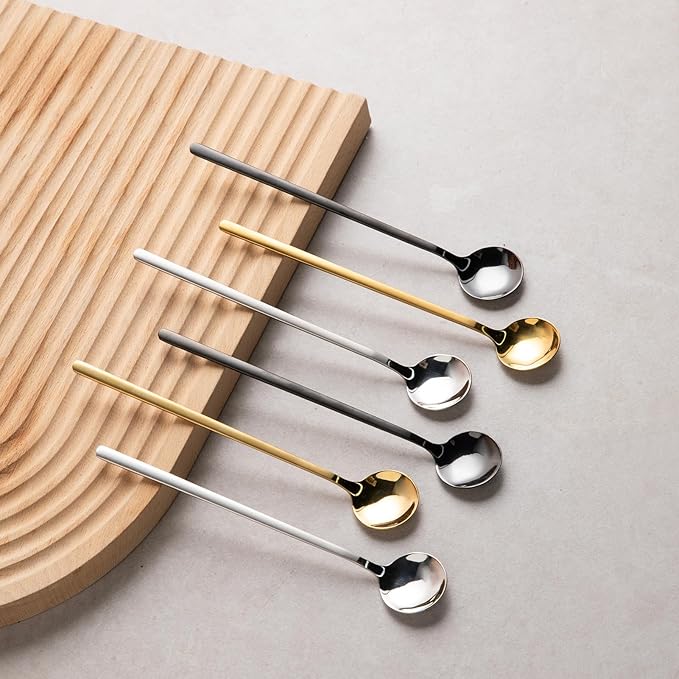 6.7 Inches Coffee Spoons, 18/8 Stainless Steel Espresso Spoons, 6 PCS Vogue Mini Tea Spoons, Cappuccino Stirring Spoons, Small Spoons for Dessert, Ice Cream, Frosted Handle,Sweejar(Gold)